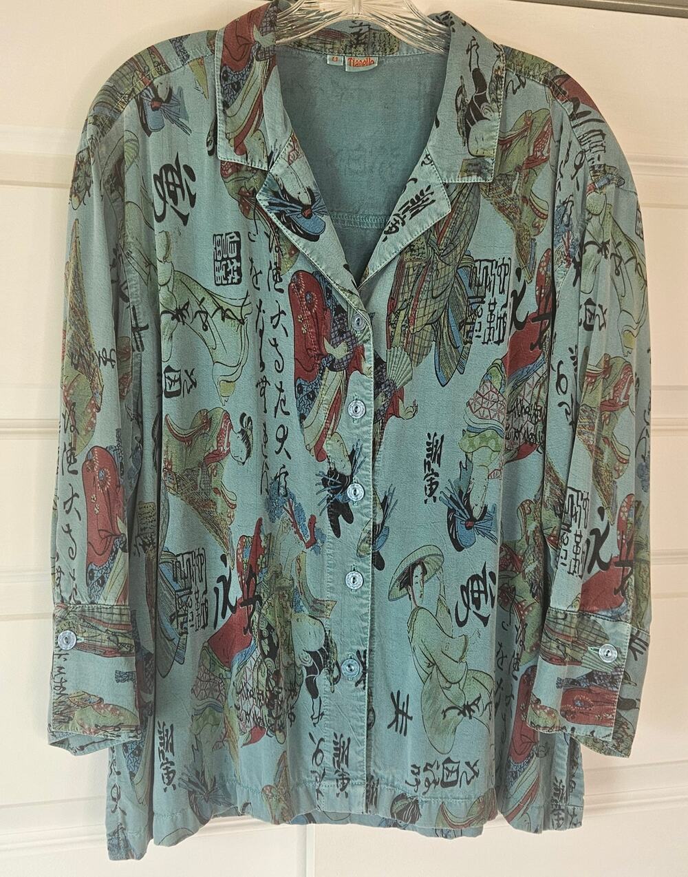 Tianello Japanese Memories Geisha Art Print Dynasty Tencel Shirt Jacket Medium